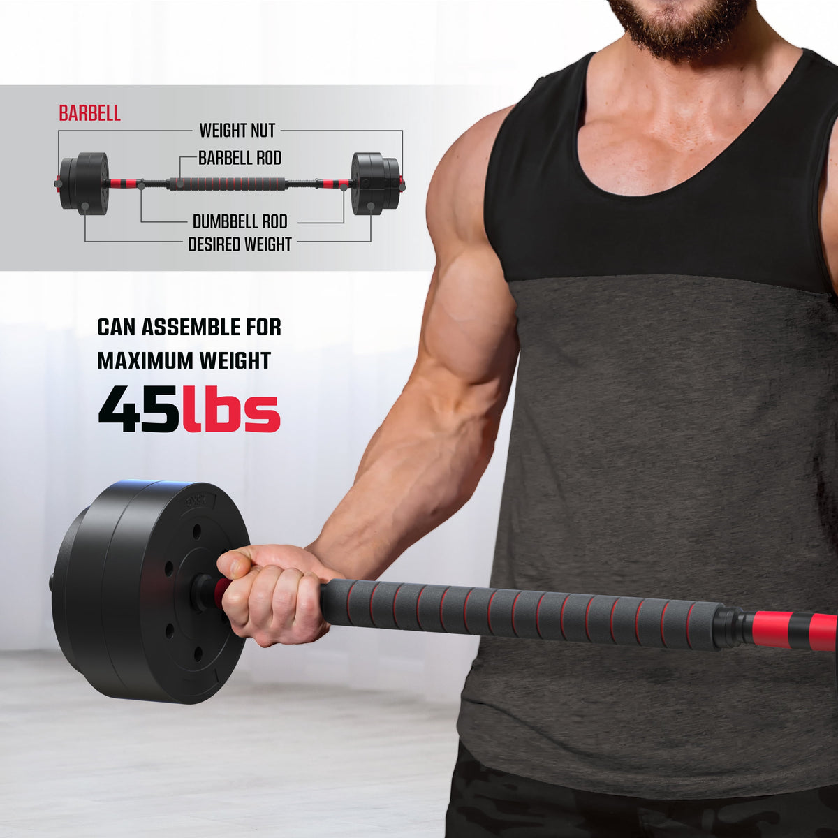 FitRx Smartbell Gym 5-in-1 Adjustable Dumbbell Set & Weight Set for Home Workouts, 45 lbs