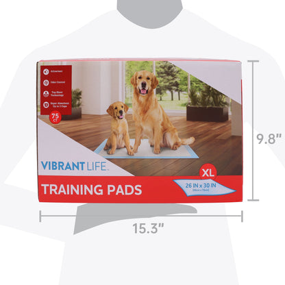 (2 pack) Vibrant Life XL Training Pads, Super Absorbent, Leak Proof, & Fast Dry Dog and Puppy Pee Pads, 26 in x 30 in, 75 Count