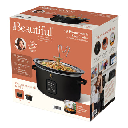 Beautiful 4Qt Slow Cooker with Touch-Activated Display, Black Sesame by Drew Barrymore