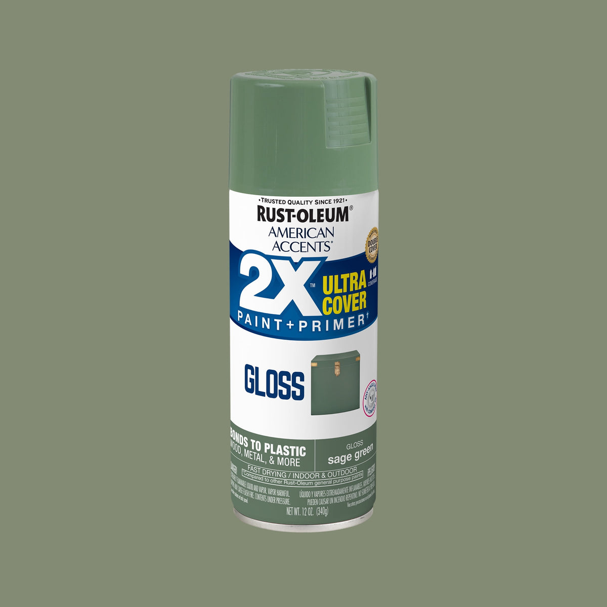 (6 pack) Sage Green, Rust-Oleum American Accents 2X Ultra Cover Gloss Spray Paint-376180, 12 oz