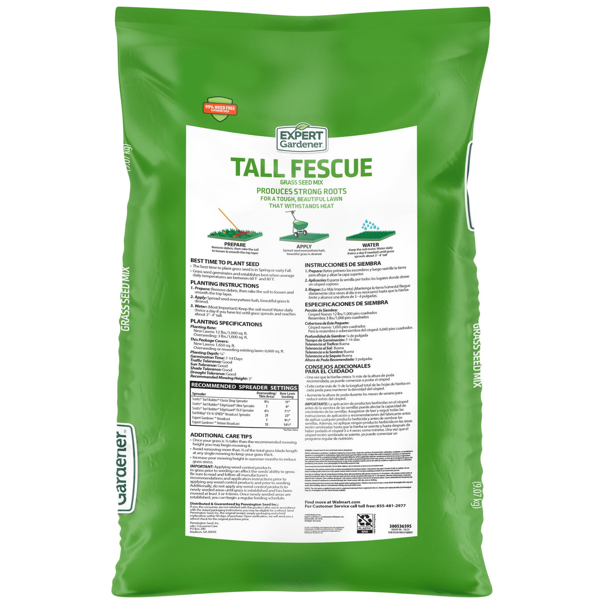 Expert Gardener Tall Fescue Grass Seed Mix, Sun to Partial Shade, 20 lb