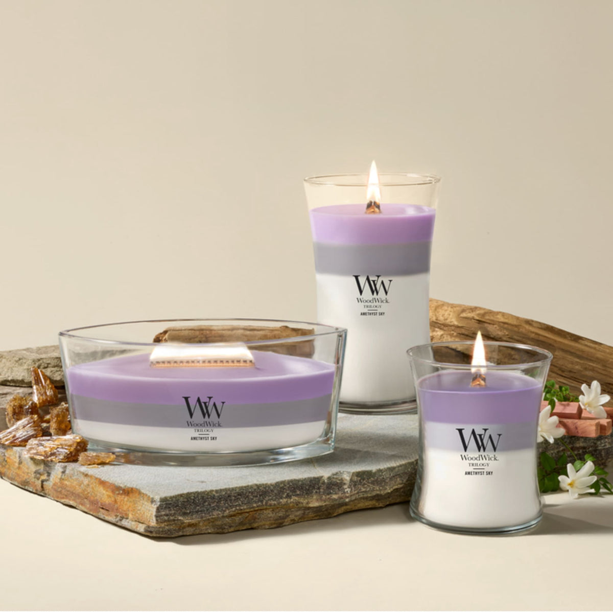 WoodWick Ellipse Trilogy Scented Candle, Amethyst Sky, 16 oz