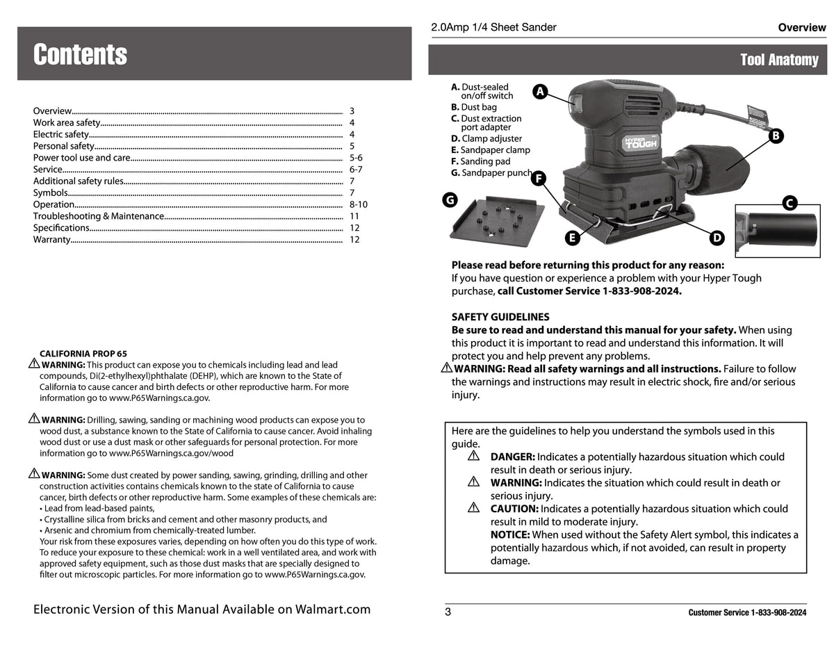 Hyper Tough 2 Amp Corded 1/4-Sheet Palm Sander with Dust Bag, Vacuum Hose Adapter, Punch Plate & 3 Sanding Sheets
