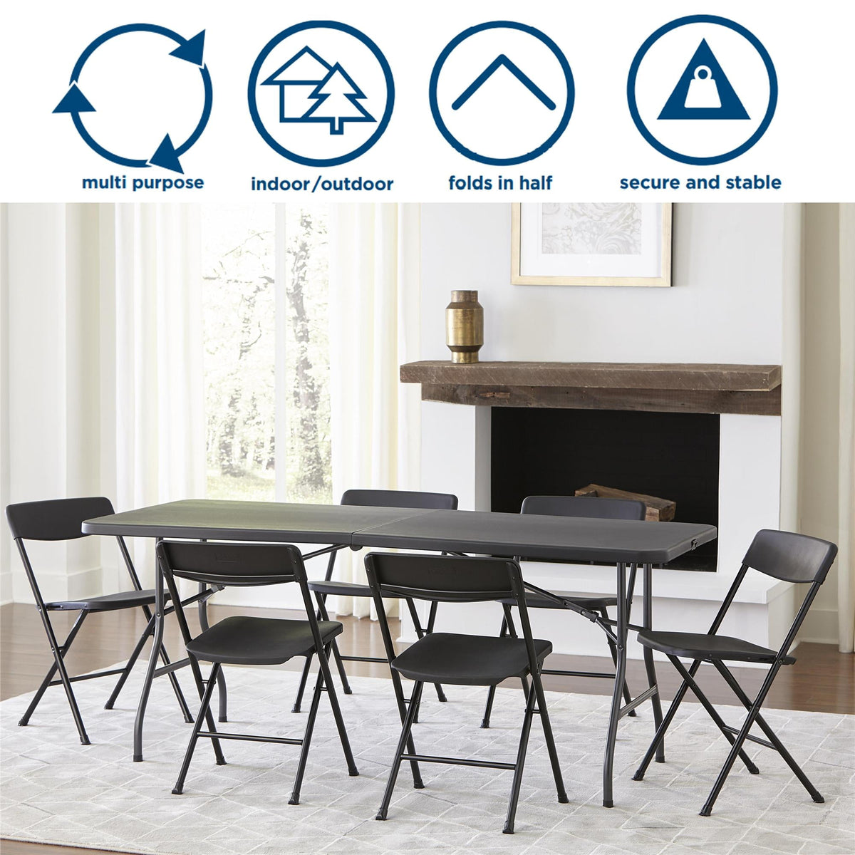 Cosco 6 Foot Premium Folding Table, Black