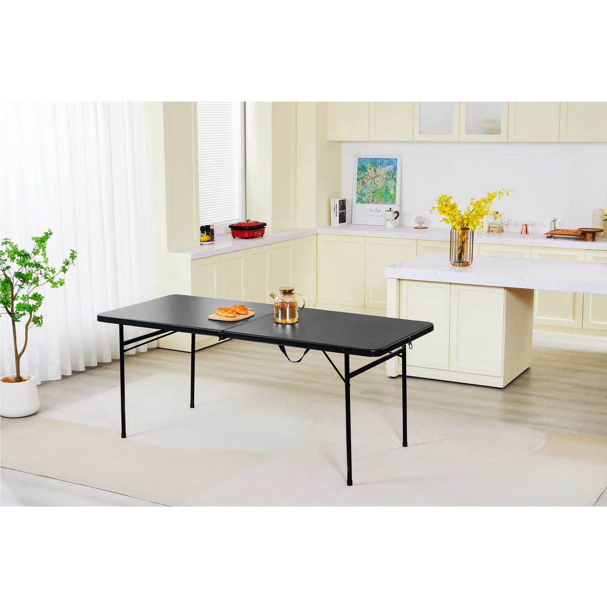 Mainstays 6 ft Rectangle Centerfold Folding Table, Black