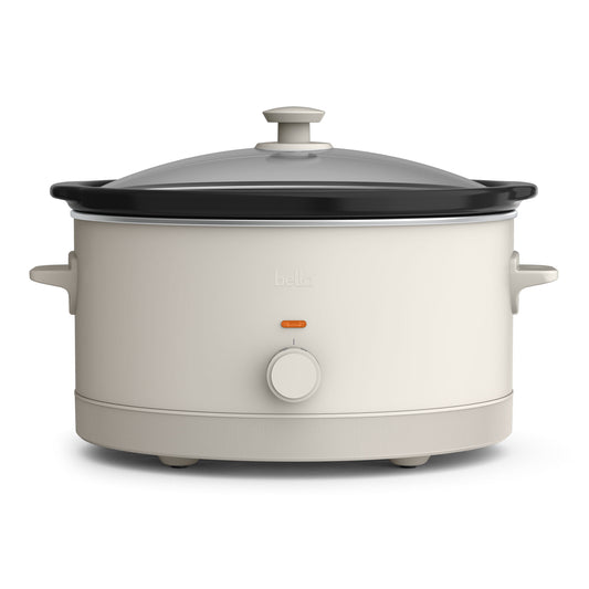 bella 6 Qt Manual Slow Cooker with 3 Temperature Settings, Ceramic Nonstick Coating, Dishwasher Safe Stoneware Pot & Tempered Glass Lid, Oatmilk