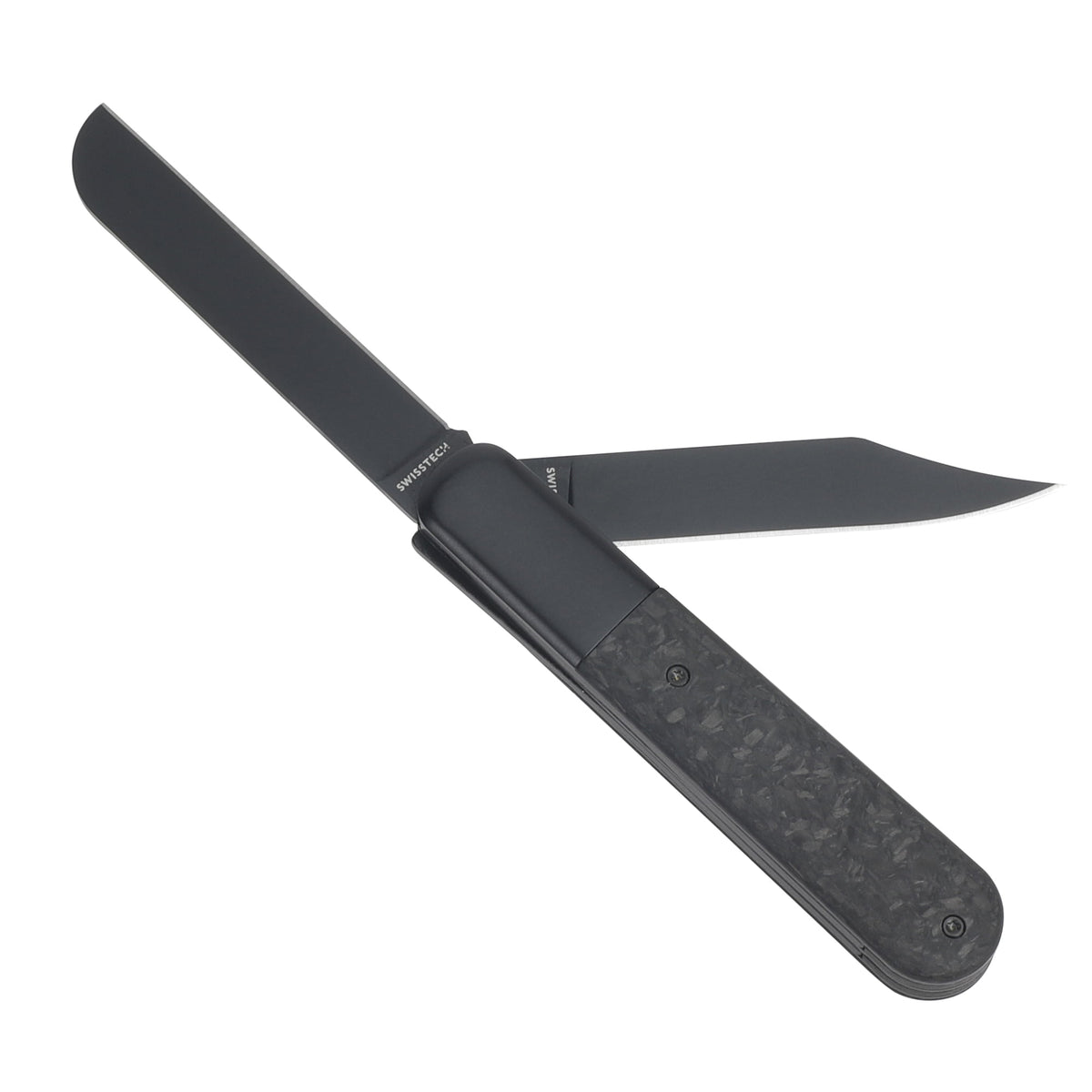 Swiss Tech Barlow Double Bladed Pocket Knife, Trapper, AUS-8, Carbon Fiber Handle, Slip Joint