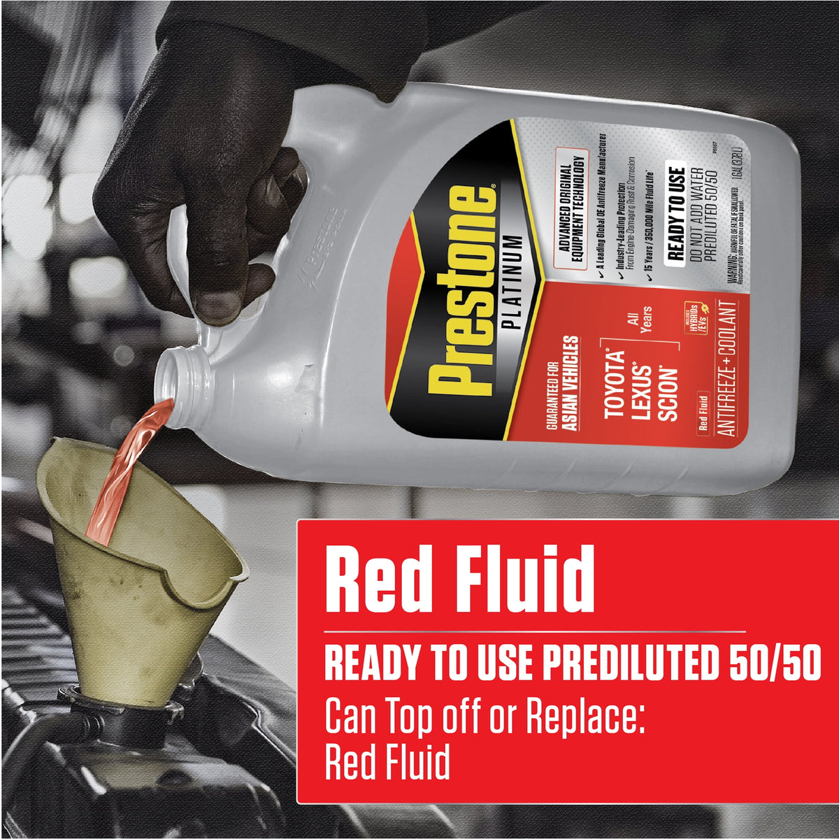 (2 pack) Prestone Platinum Asian Red Antifreeze and Coolant Prediluted 50/50 for Toyota, Lexus & Scion, 1 Gallon