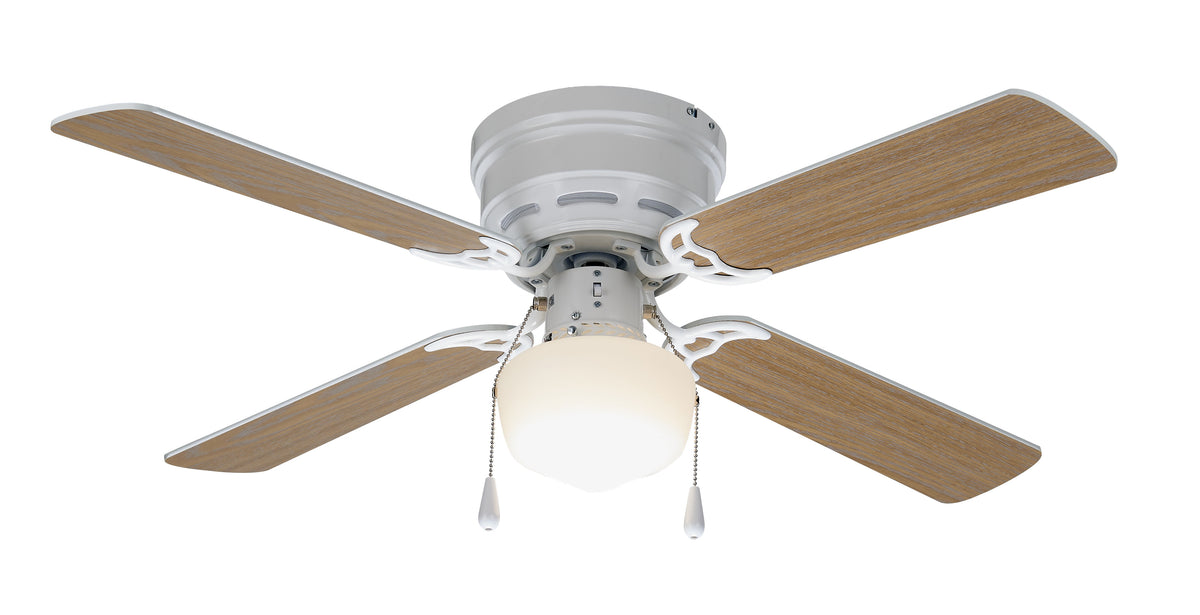 Mainstays 42 in Hugger Metal Indoor Ceiling Fan with Light, White, 4 Blades, LED Bulb, Reverse Airflow