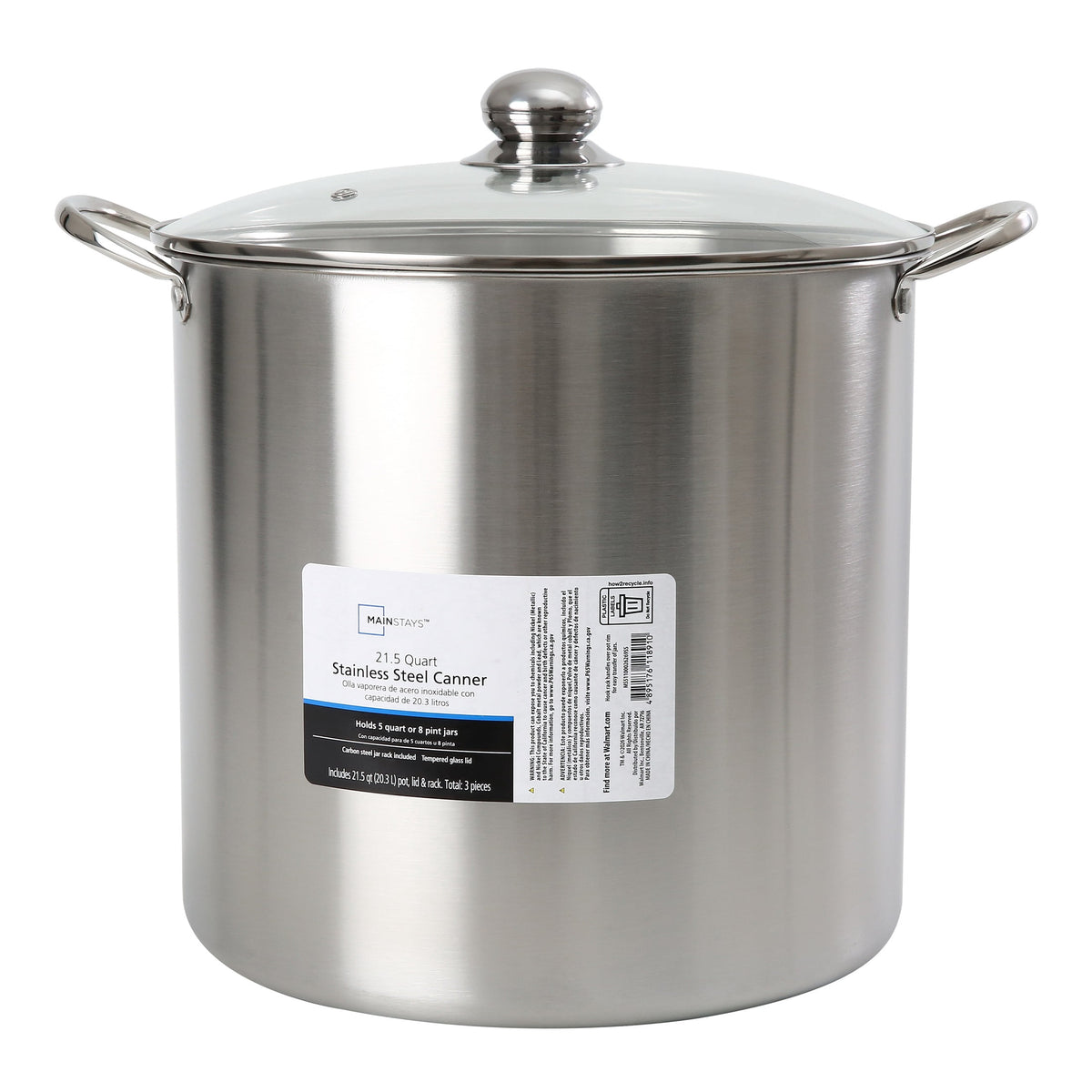 Mainstays 21.5 Quart Stainless Steel Canning Pot with Rack, Dual Water Bath Canner and Steam Canner