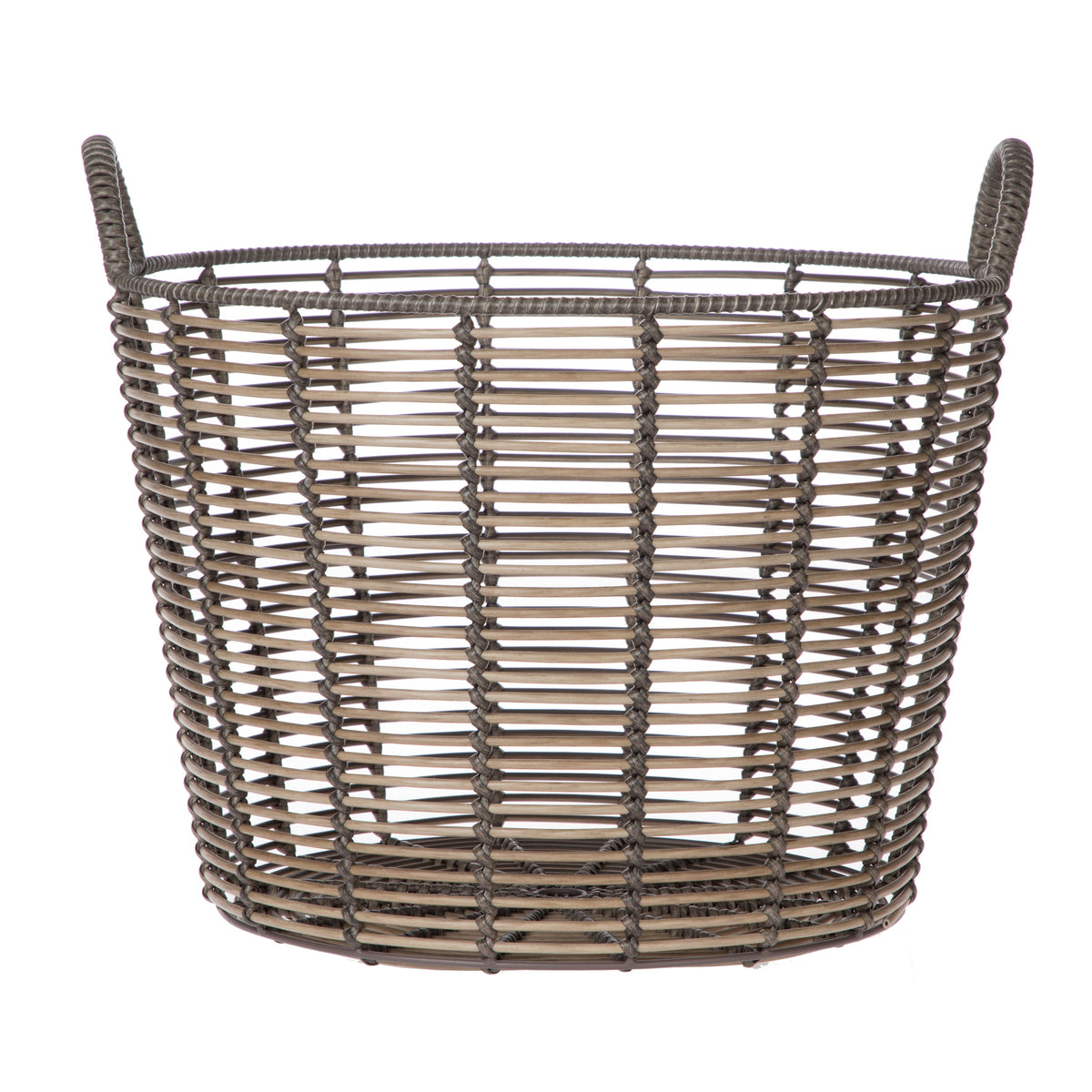 Better Homes & Gardens Round Poly Rattan Decorative Storage Basket with Handles, 18.7 in x 16.14 in