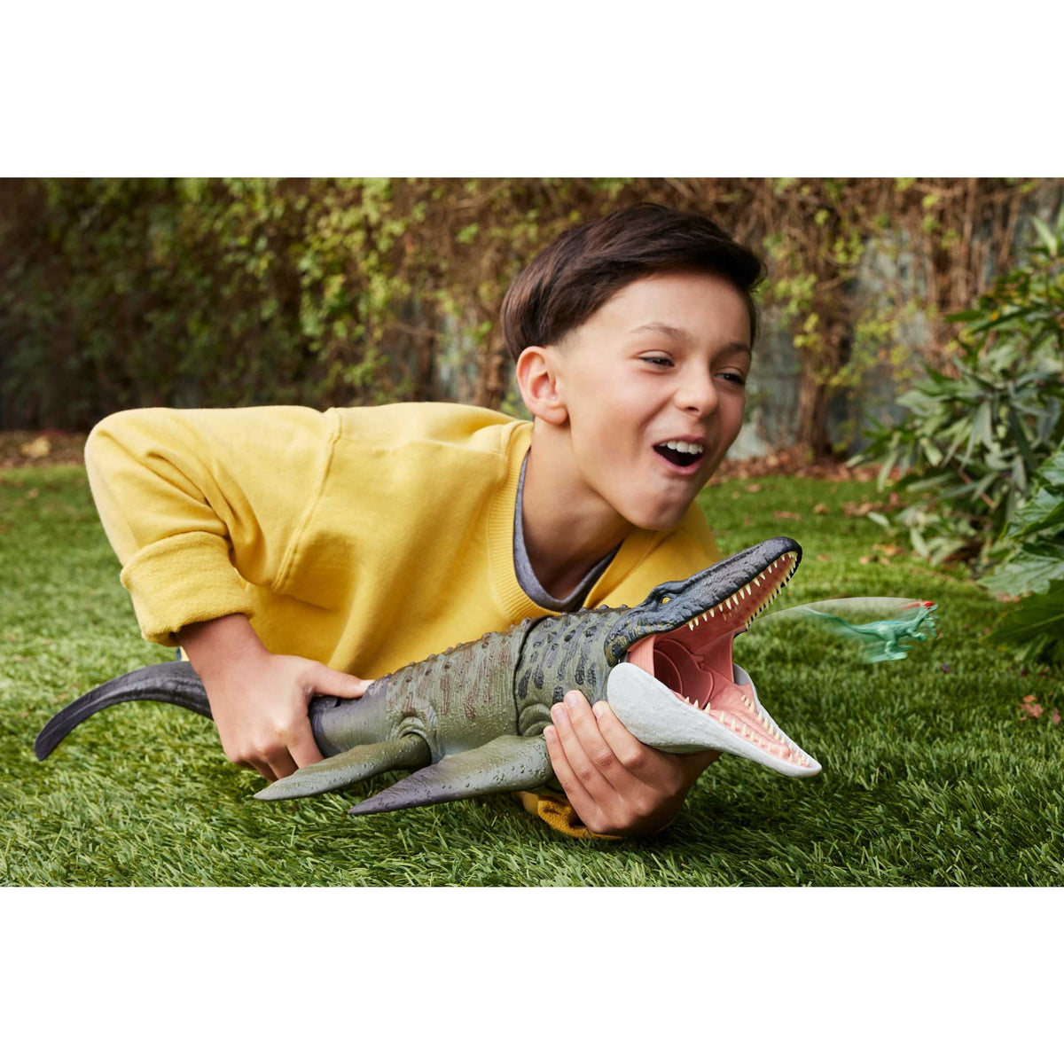 Jurassic World Rebirth Bite N Blast Mosasaurus Action Figure and Mini Dilophosaurus, Dinosaur Toy