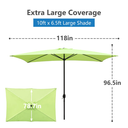 Abble 10x6.5ft Rectangular Patio Umbrella with Crank Handle, Outdoor Market Umbrella with 6 Sturdy Umbrella Ribs, Waterproof, Green