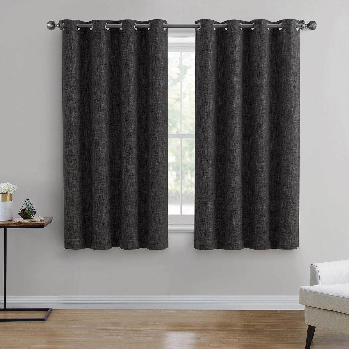 (2 pack) Better Homes & Gardens Solid Woven Textured Grommet Blackout Curtain Panel, 1-Piece, Black, 50" W x 63" L