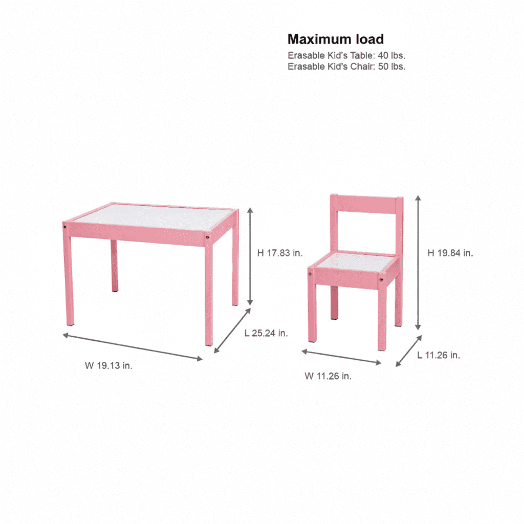 Mainstays Kids 3-Piece Dry Erase Activity Table and Chair Set, Pink