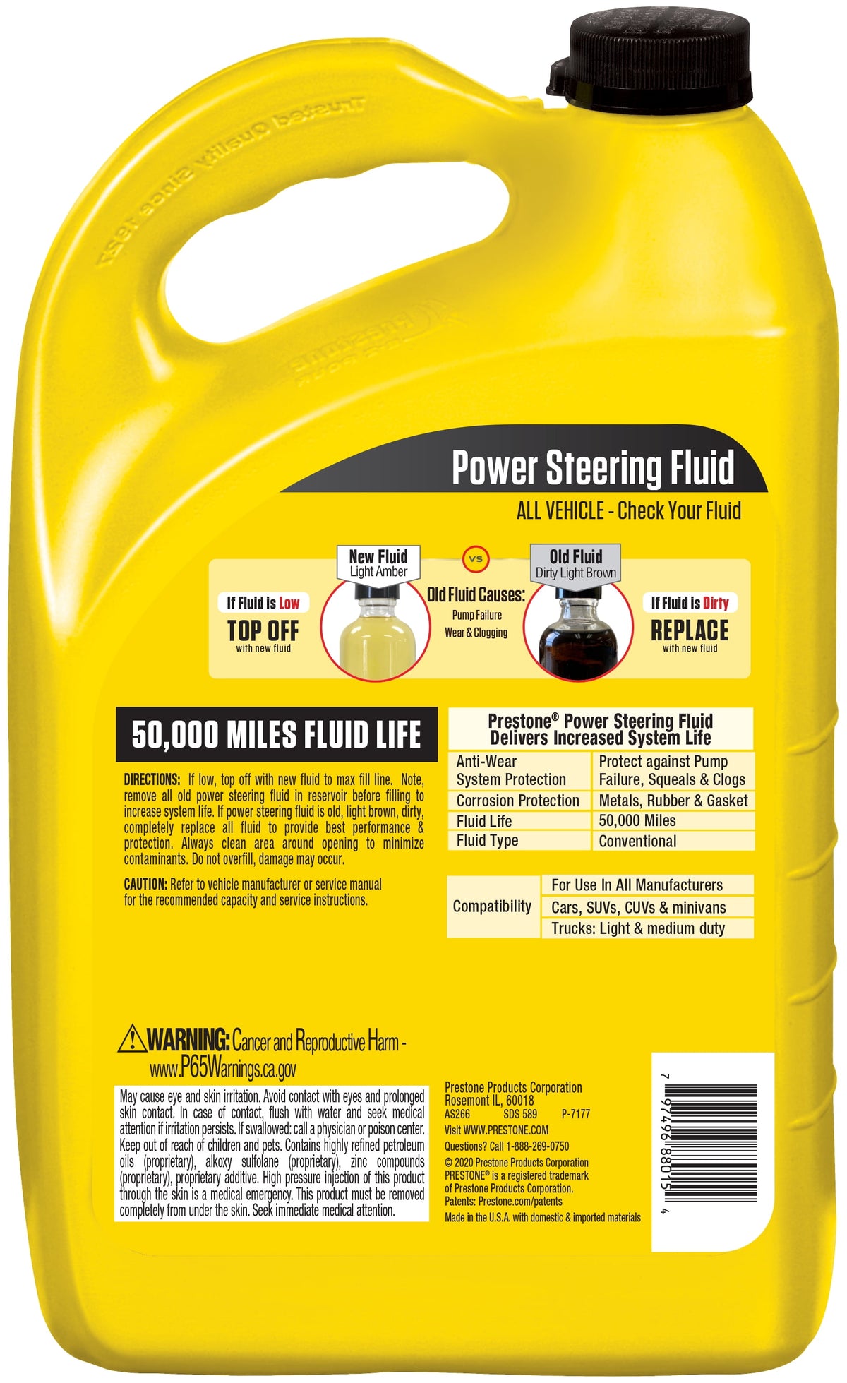 (2 pack) Prestone Universal Power Steering Fluid for Cars and Trucks - 1 gal - Anti-Wear, 50,000 mile