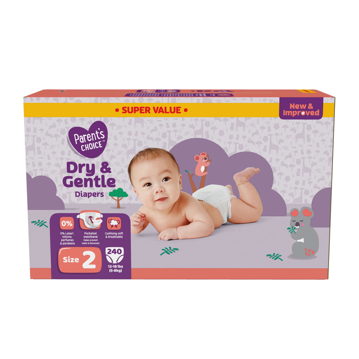Parent's Choice Dry & Gentle Diapers Size 2, 240 Count (Select for More Options)
