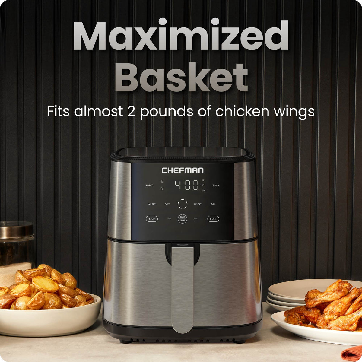 Chefman Air Fryer 1500W, 6 Quart, 4 Functions with Touch Controls, Stainless Steel
