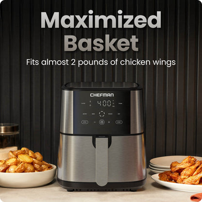 Chefman Air Fryer 1500W, 6 Quart, 4 Functions with Touch Controls, Stainless Steel