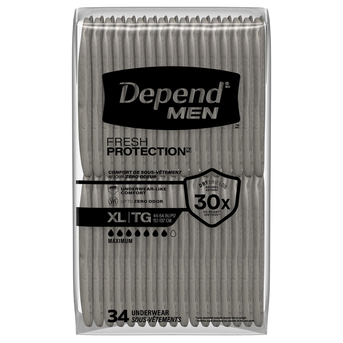 Depend Fresh Protection Incontinence Underwear for Men, Adult Diapers, XL (68 Count)