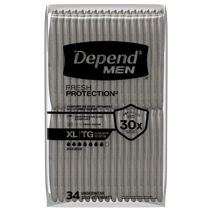Depend Fresh Protection Incontinence Underwear for Men, Adult Diapers, XL (68 Count)