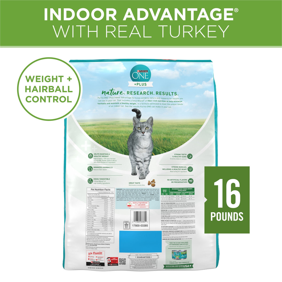 Purina ONE Plus, Indoor Advantage, Dry Cat Food, Turkey, 16 lb Bag