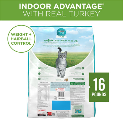 Purina ONE Plus, Indoor Advantage, Dry Cat Food, Turkey, 16 lb Bag