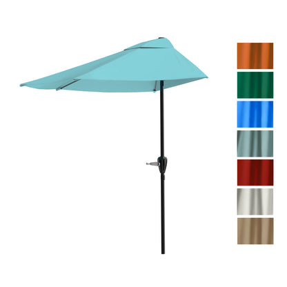 Pure Garden 9ft Half Umbrella for Balcony, Porch, or Deck, Blue