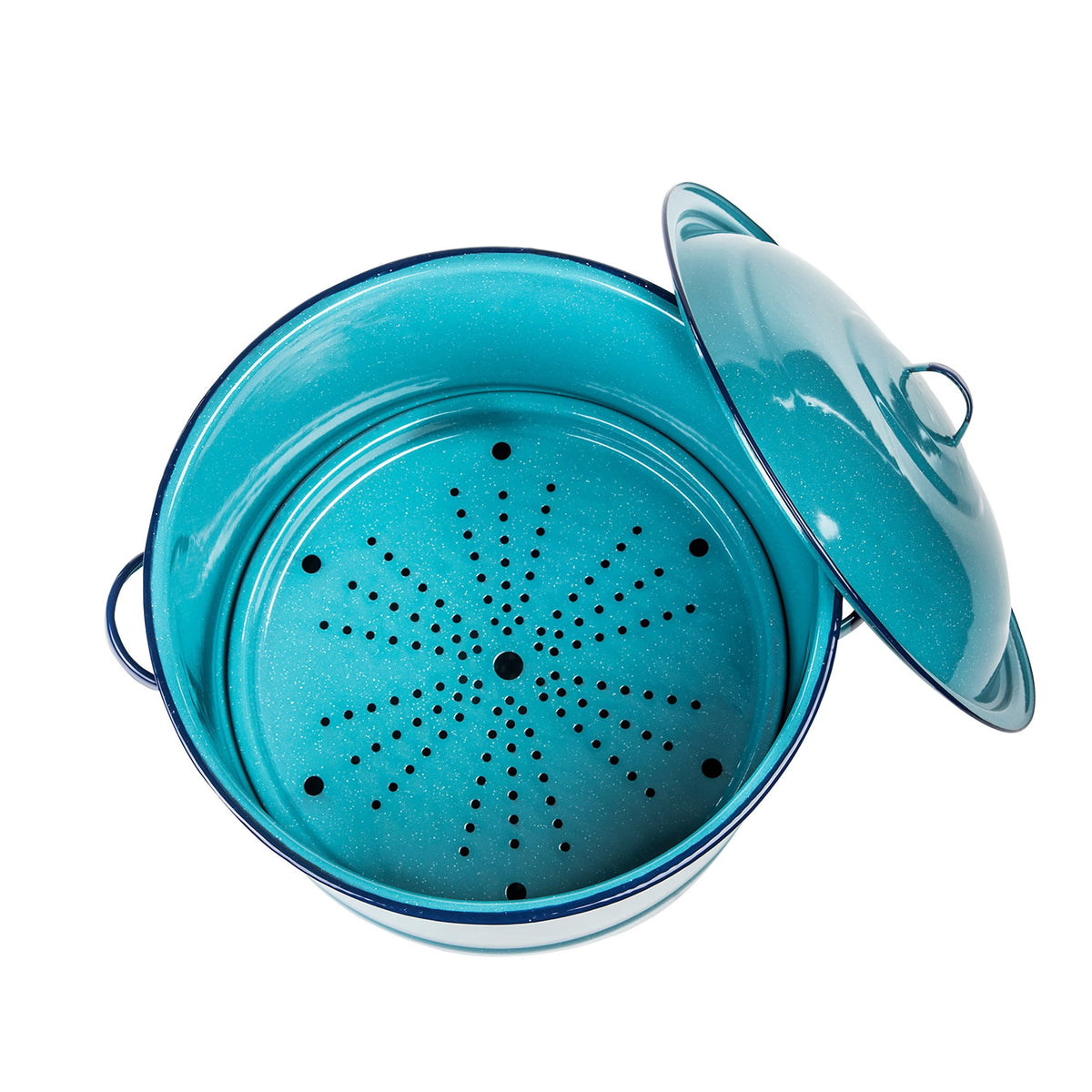 Cinsa 34-Quart Enamel on Steel Steamer Pot with Lid & Trivet, Easy to Clean, Blue