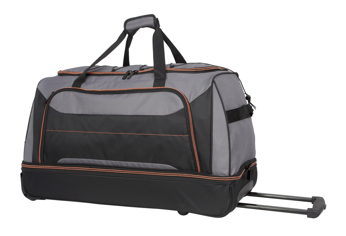 Protege 30 in Rolling Drop-Bottom Carry On Duffel Bag for Travel, Black and Gray