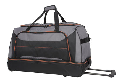 Protege 30 in Rolling Drop-Bottom Carry On Duffel Bag for Travel, Black and Gray