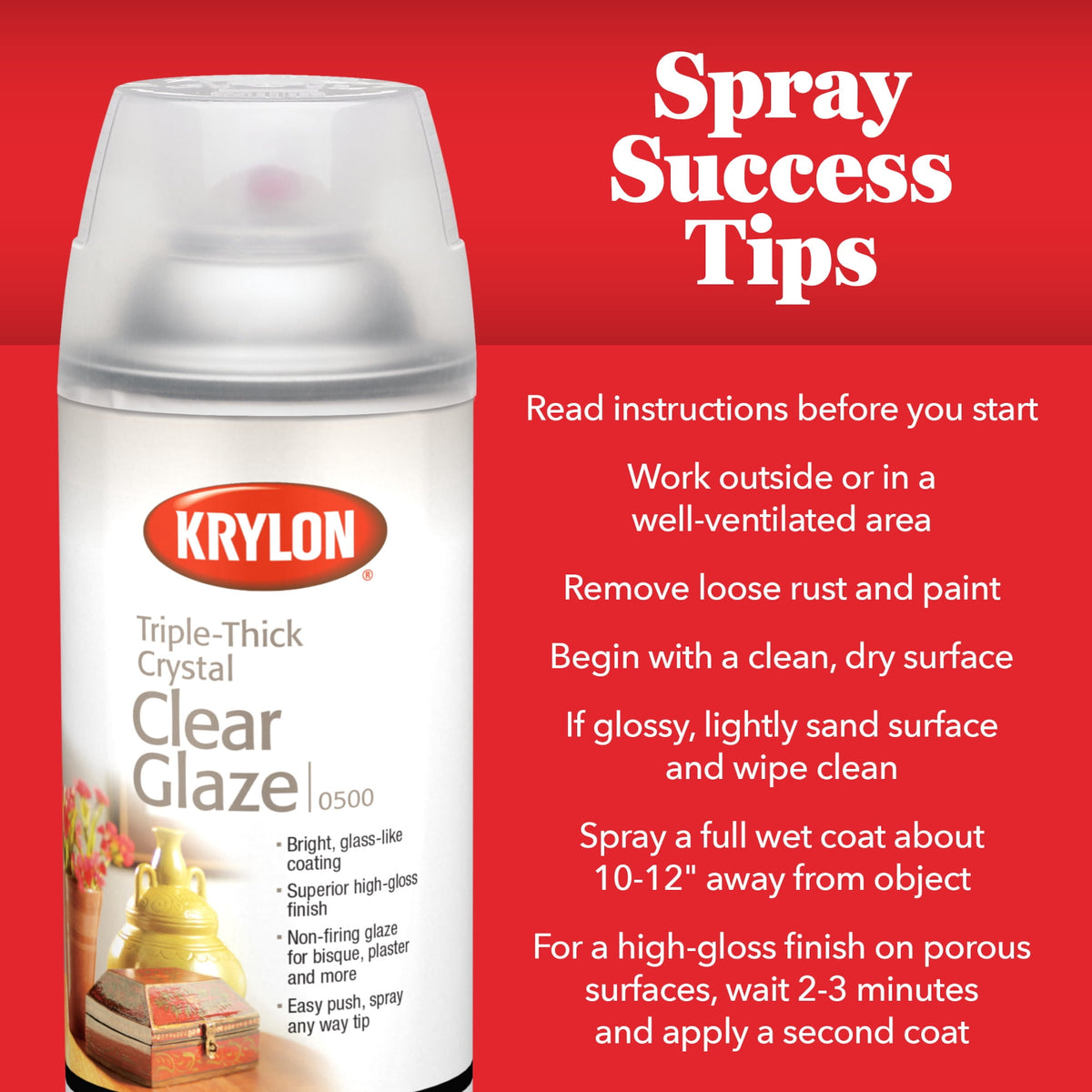 (6 pack) Krylon Triple-Thick Crystal Clear Glaze, High Gloss, Clear, 12 oz