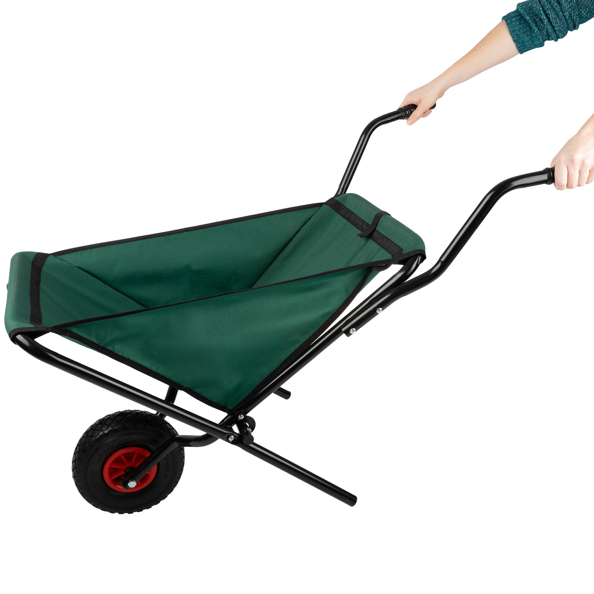 Pure Garden Folding Wheelbarrow with 80lb Capacity and Storage Pouches