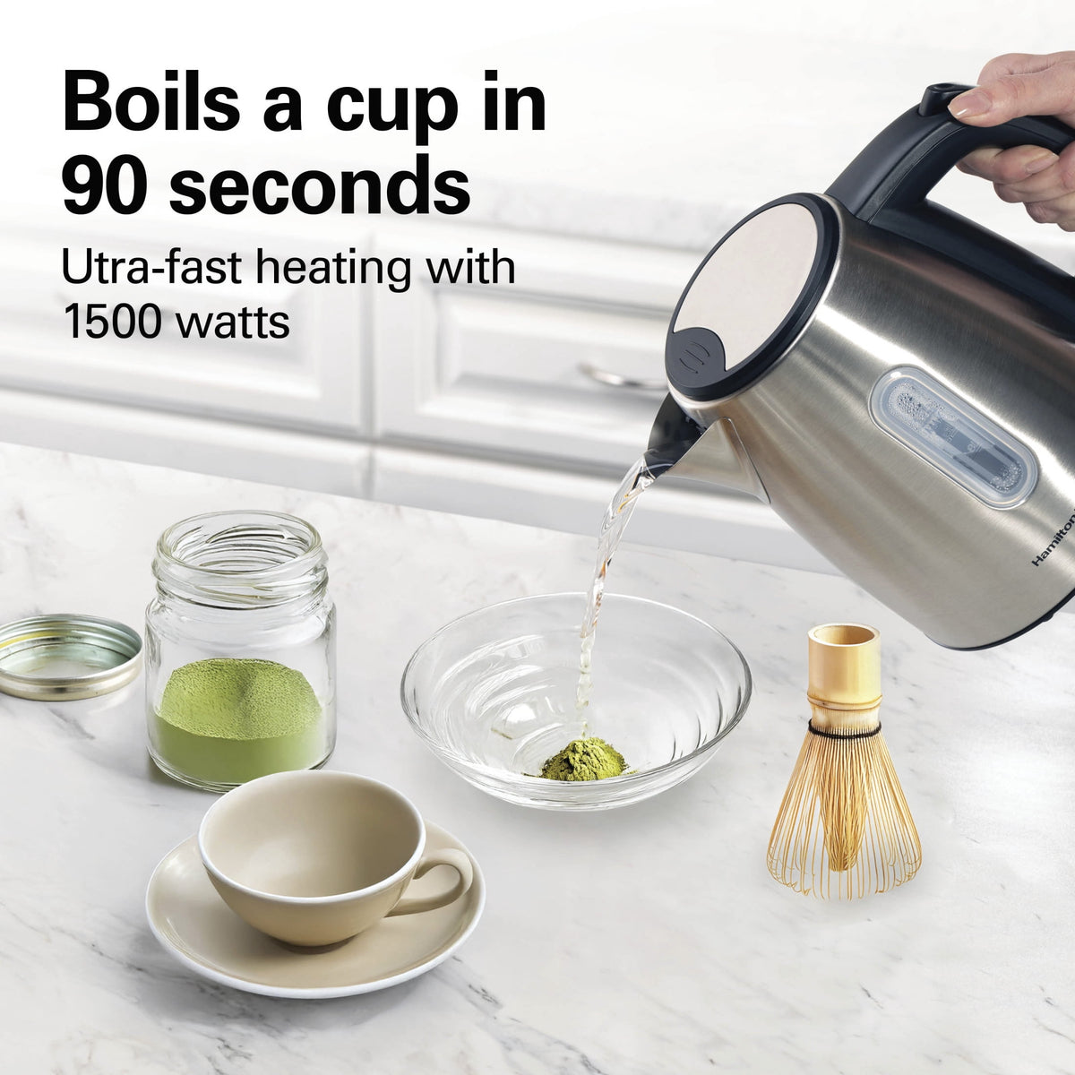 Hamilton Beach 1.2L Electric Kettle, 1500 W, Electric Tea & Water Kettle with Auto Shut-Off, Boil-Dry Protection & Water Monitor, Stainless Steel