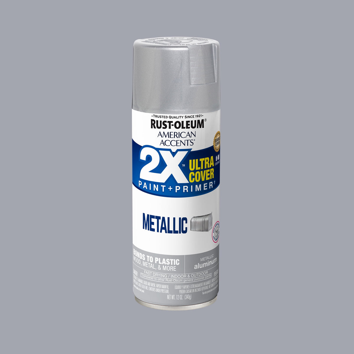(6 pack) Aluminum, Rust-Oleum American Accents 2X Ultra Cover Metallic Spray Paint-327907, 12 oz
