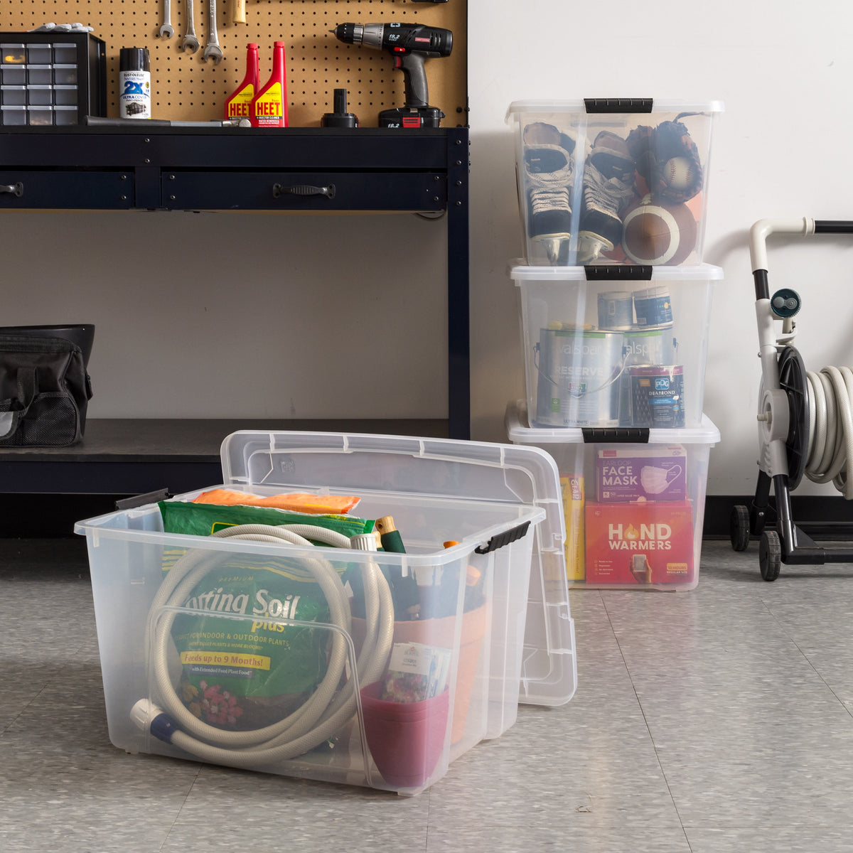 IRIS 60 Qt. Plastic Storage Bins with Lids, Stackable Storage Containers, Totes, 4 Pack