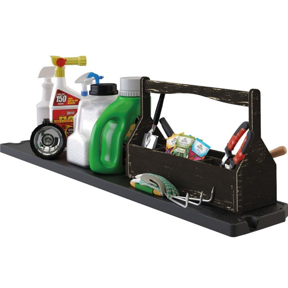 Suncast Horizontal Shed Shelf Kit Space Saving Shelving, Wall Mount Outdoor Storage, Black