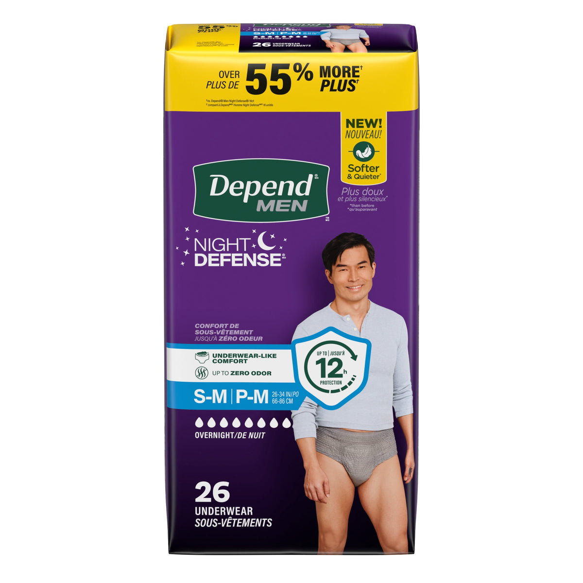 Depend Night Defense Incontinence Underwear for Men, Adult Diapers, S/M (26 Count)