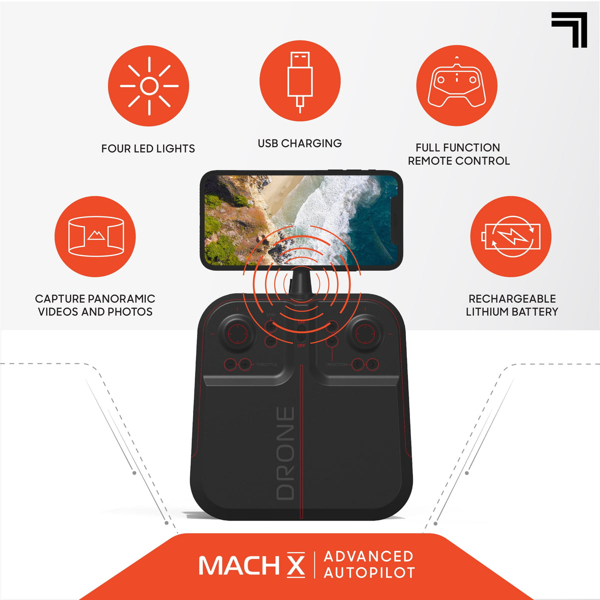 Sharper Image Mach X 10" Drone With Streaming Camera And Auto-Orientation Control