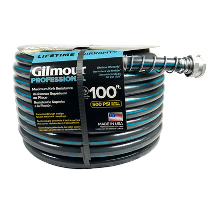 Gilmour Flexogen 100ft Heavy Duty Garden Hose, 5/8" All-Weather Water Hose with Crush-Resistant Aluminum Fittings, 500 PSI Burst Strength, Kink & Leak Resistant, Yellow