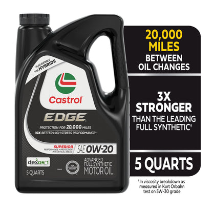 Castrol EDGE 0W-20 Advanced Full Synthetic Motor Oil, 5 Quarts