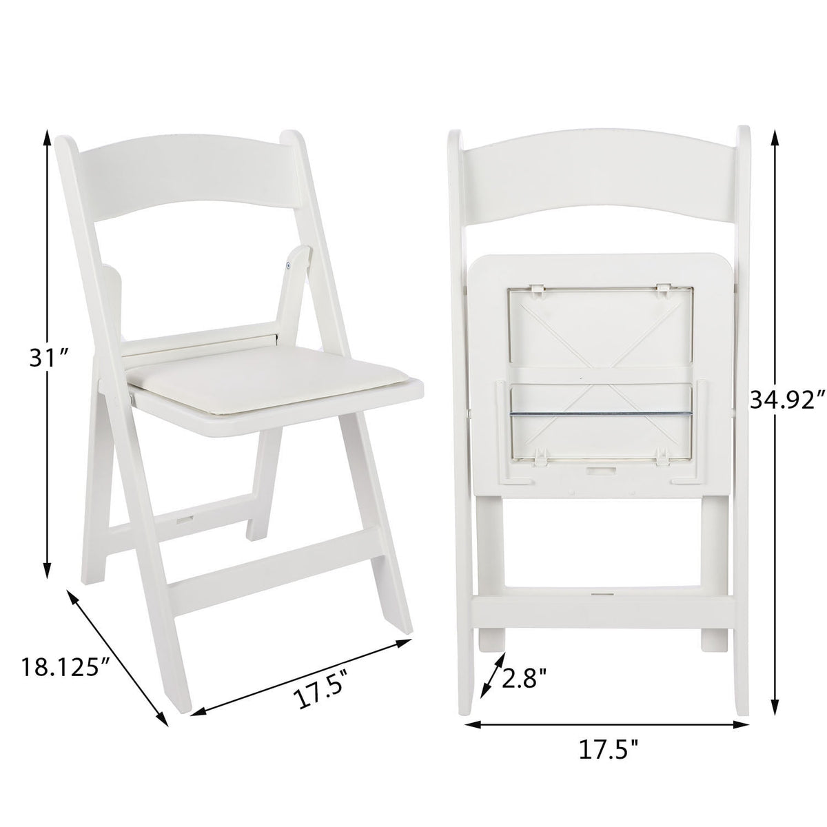 Mainstays Banquet Padded Resin Folding Chair, White, Set of 2
