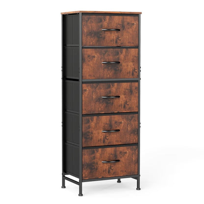 Kelno 5 Drawer Fabric Dresser Steel Frame Storage Chest Organizer with Wood Top, Gray