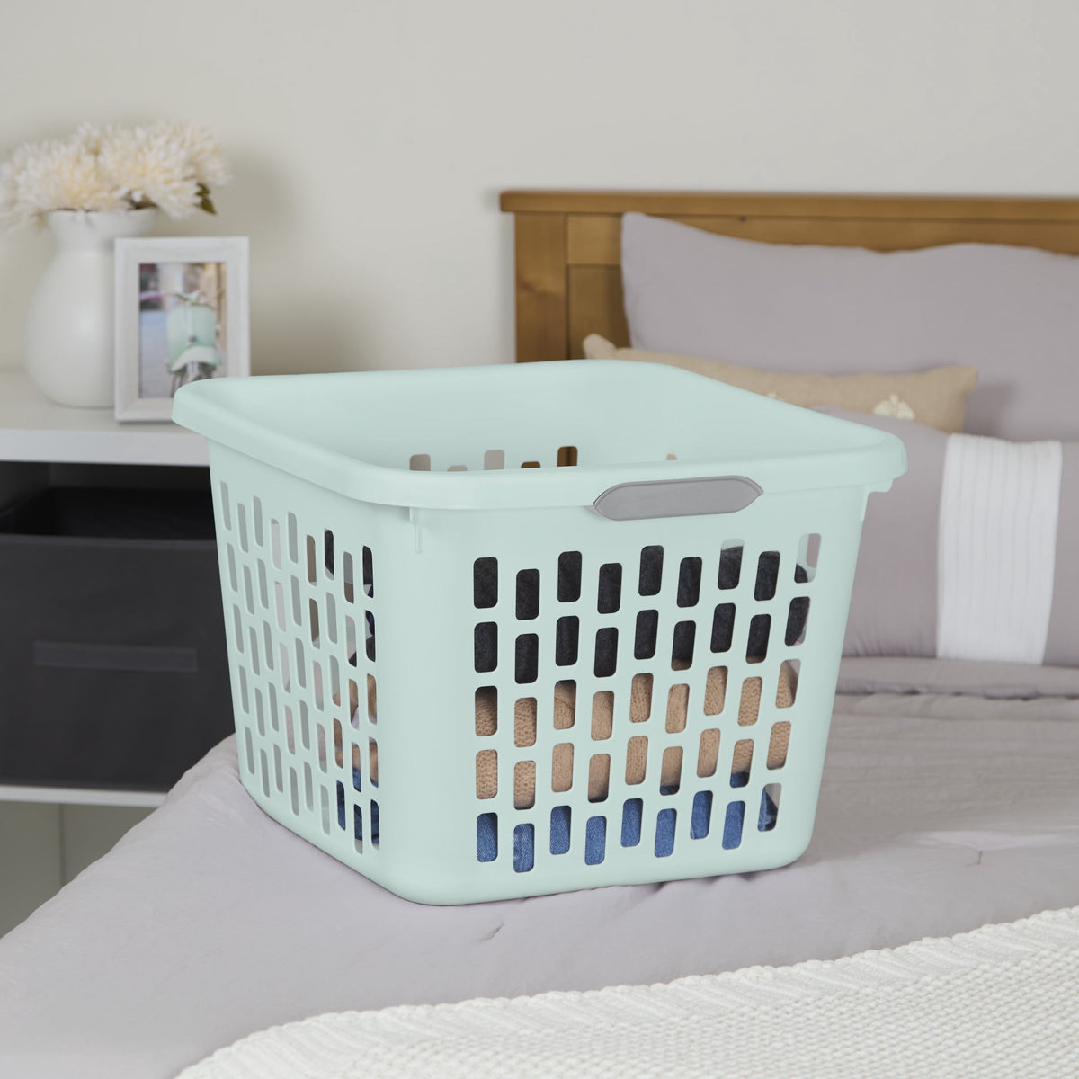 Sterilite Small 1.5 Bushel Square Plastic Laundry Basket with 2 Comfort Grip Handles, Mint, 6 Pack