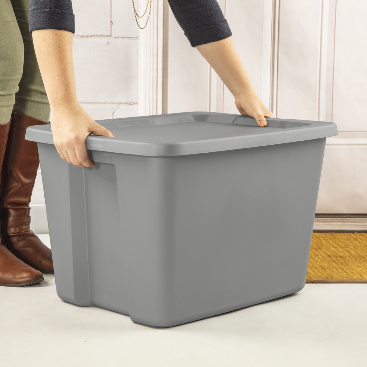 Sterilite Large Storage Bin, 18 Gallon Durable Plastic Storage Tote with Snap-On Lid, Gray, 8 pack