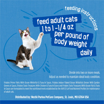 (2 pack) Purina Friskies Oceans of Delight Prime Filets & Flaked Wet Cat Food Variety Pack, 5.5 oz Cans (40 Pack)