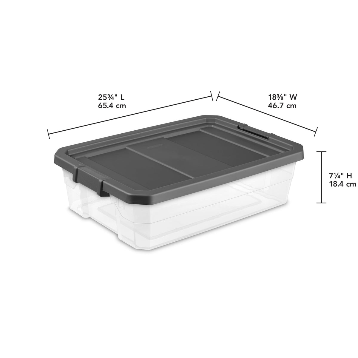 (2 pack) Sterilite 40 Quart Medium Stackable Storage Bin, Clear Plastic Underbed Storage Container with Latch Lid, Dark Gray