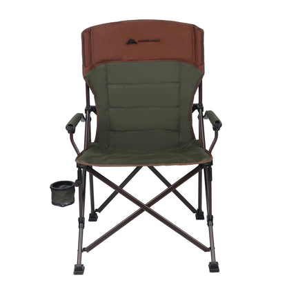Ozark Trail Heavy Duty Hard Arm Camp Chair, Adjustable Cupholder, Tensioned Seat Fabric, Brown