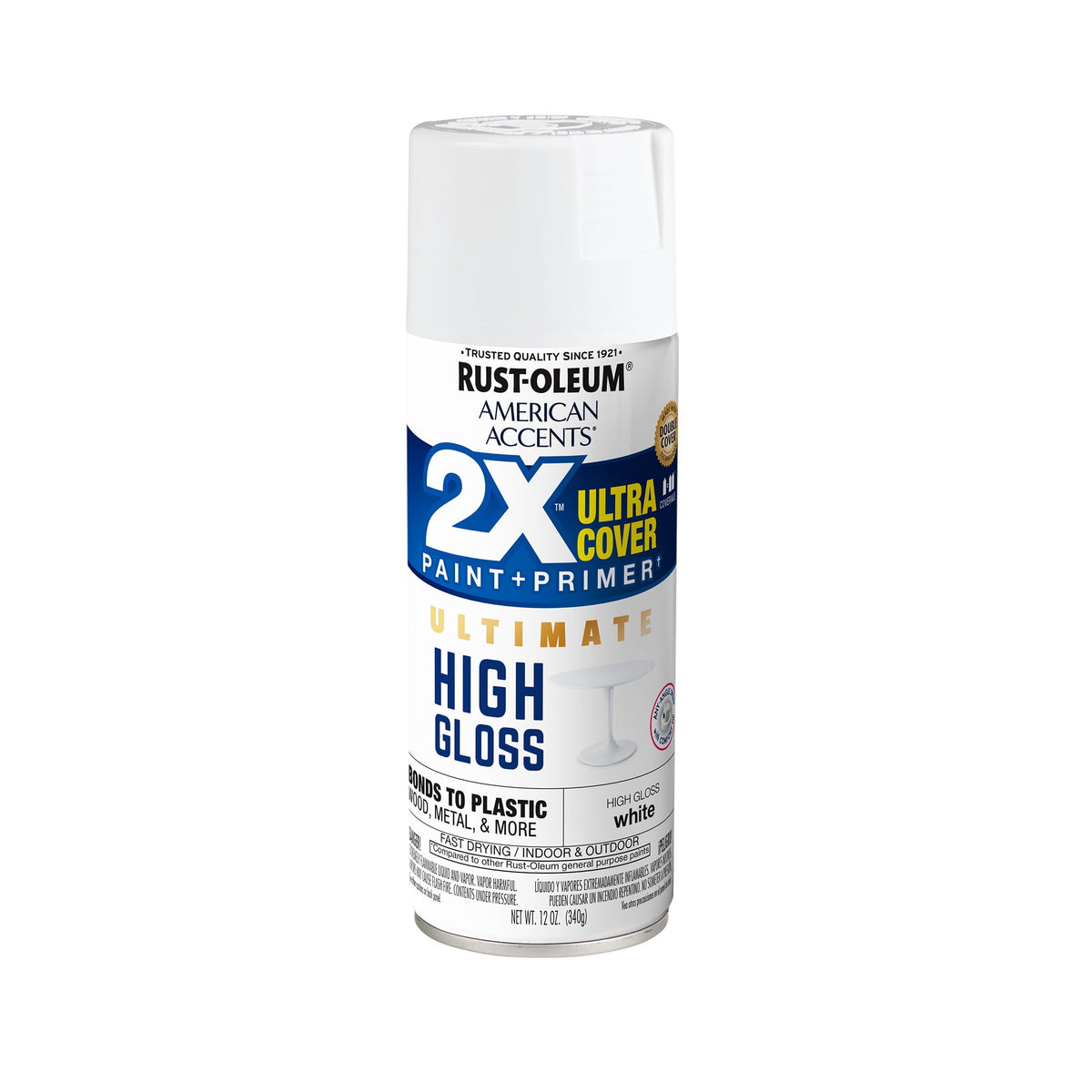 (6 pack) White, Rust-Oleum American Accents Ultra Cover 2X High Gloss Spray Paint-328373, 12 oz