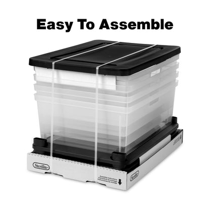 (2 pack) Sterilite Wide 4 Drawer Tower, Plastic Storage Organizer with Removable Clear Bins, Easy Assembly, No Tools Needed, Black